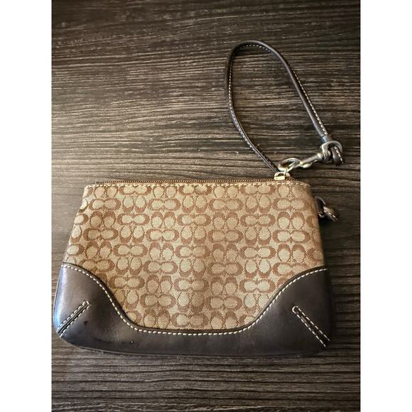 COACH Small Logo C BROWN / TAN Canvas & Leather Wristlet Silver Tone Hardware - Picture 6 of 6